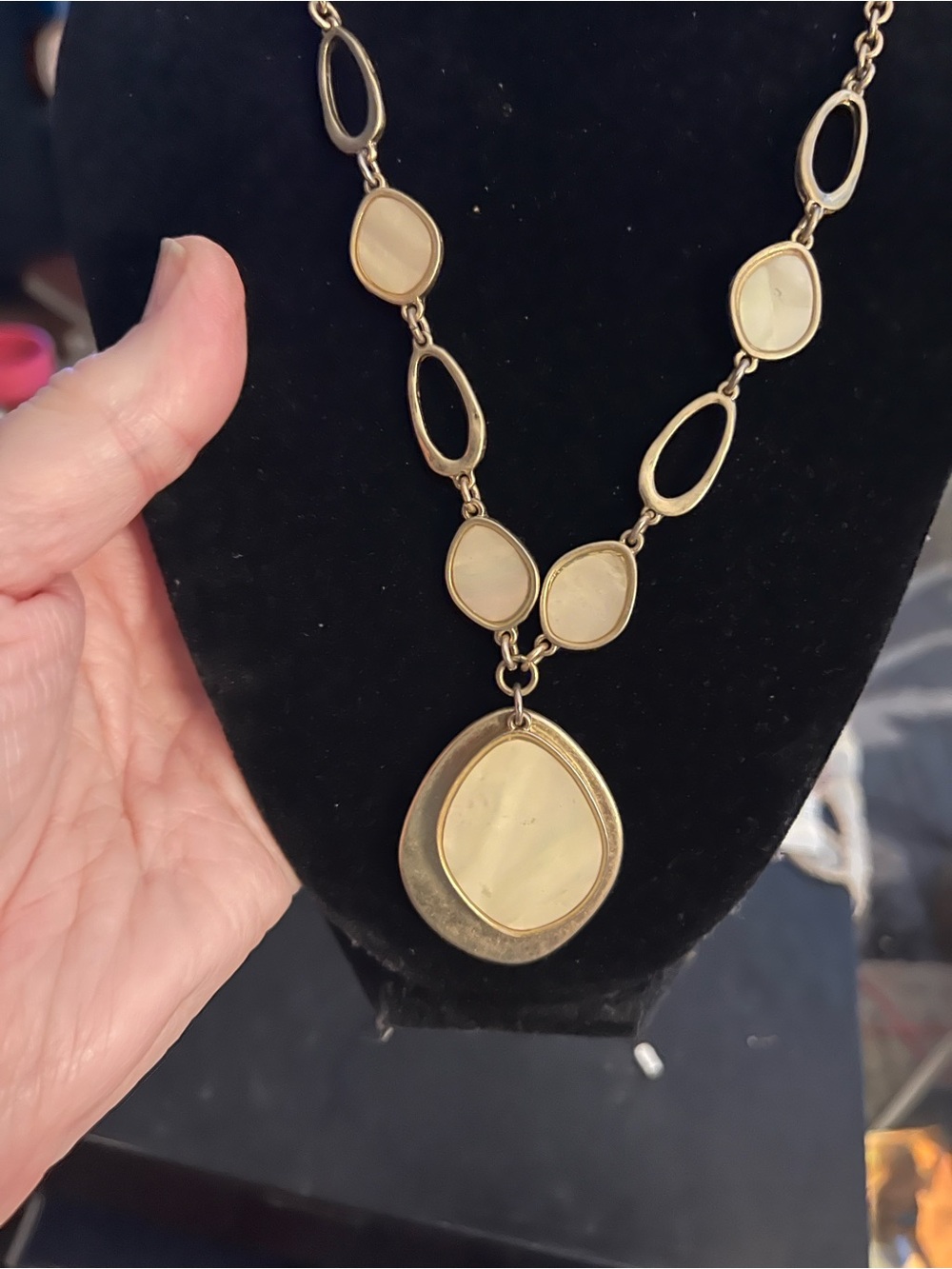 Gold-Tone Pendant Necklace with Cream Mother-of-Pearl Accents